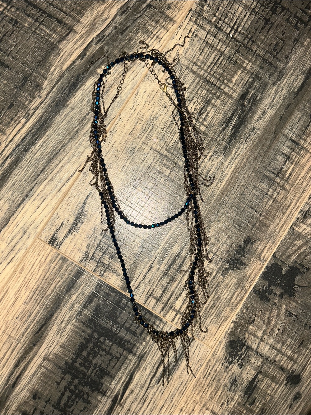 Free People Black and Gold Layered Fringe Necklace